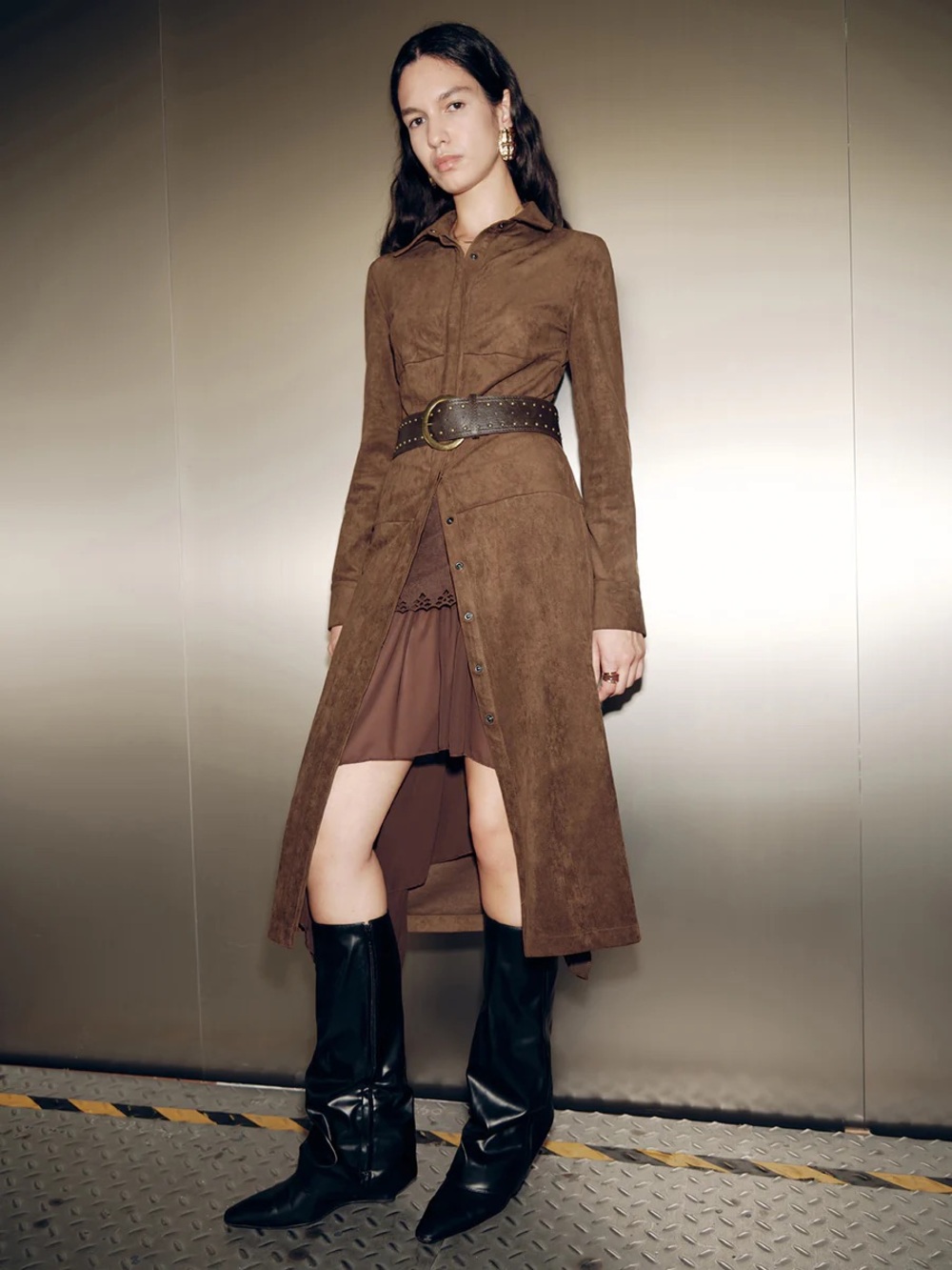 Commense Suede Effect Shirt Dress without Belt